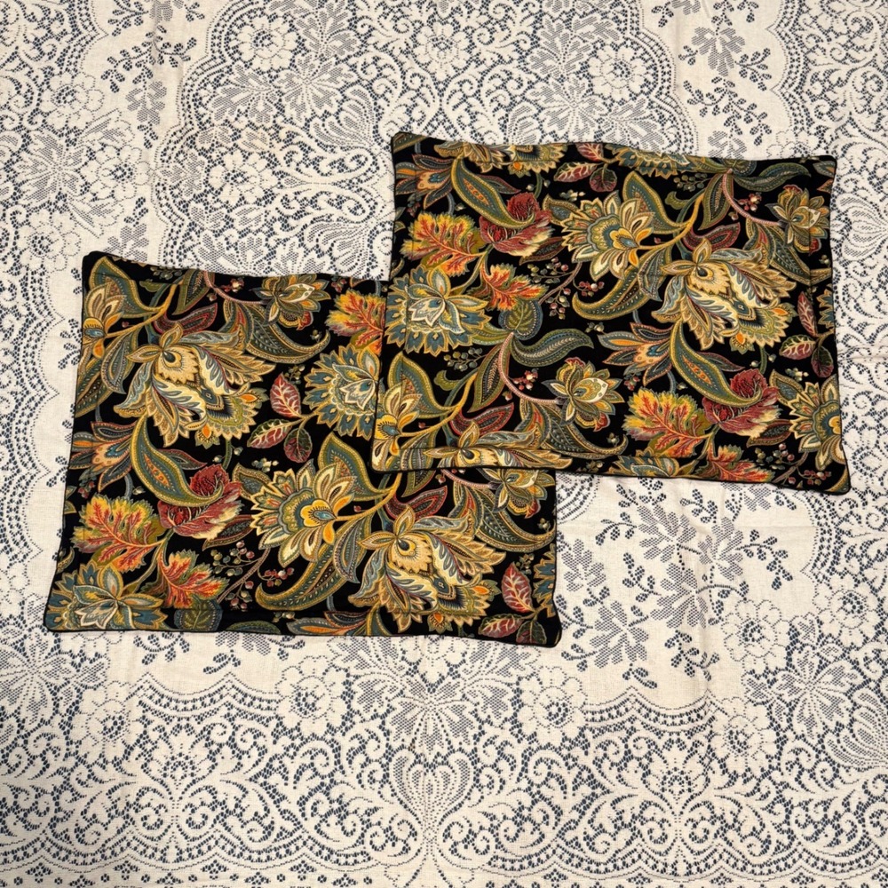 Set of 2 Biltmore Cotton Pillow Shams Black‎ Moody Floral Boho Botanical 20x26